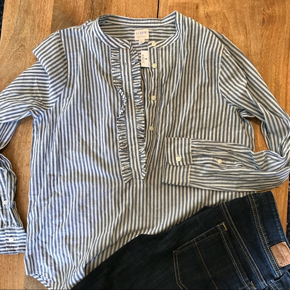 NWT J. Crew Button-up Henley Striped Shirt